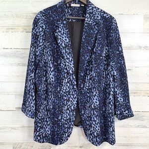 Belle Kim Gravel Blazer 3X Blue‎ Leopard Print Career Business Jacket
